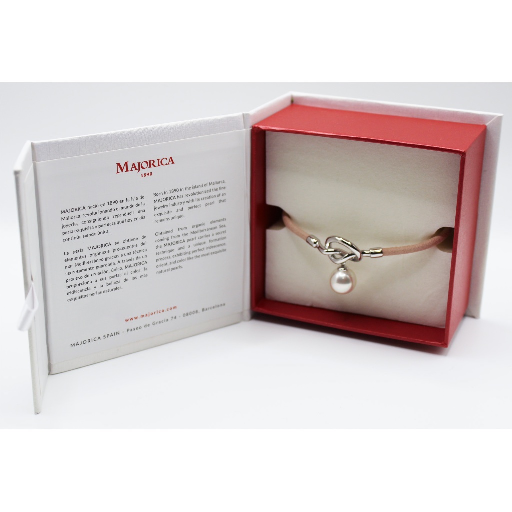 New Majorica Pink Leather Bracelet With Pearl 85$